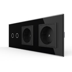 Сенсорный выключатель Livolo комбинированный на 2 линии 2 розетки 3 модуля Черный