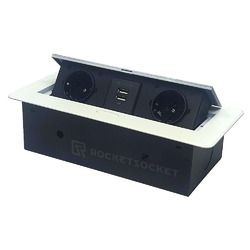 Розетка горизонтальная выдвижная 2 Euro 16A, 2 USB A с блоком 5В/2.1А RocketSocket, цвет белый