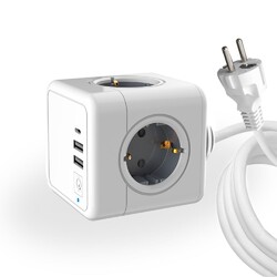 Удлинитель Cube Extended 4 Euro 16A, 3 USB 2A+C с блоком 5В/3.0А, кабель 1,5м RocketSocket, цвет белый-серый Удлинитель Cube Extended 4 Euro 16A, 3 USB 2A+C с блоком 5В/3.0А, кабель 1,5м RocketSocket, цвет белый-серый