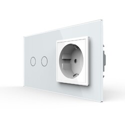 Сенсорный выключатель Livolo комбинированный на 2 линии 1 розетка 2 модуля Белый