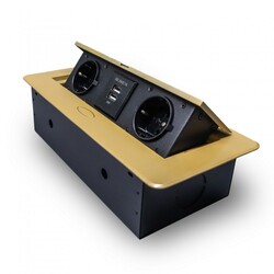 Розетка горизонтальная выдвижная 2 Euro 16A, 2 USB A с блоком 5В/2.1А RocketSocket, проводка, цвет золотой