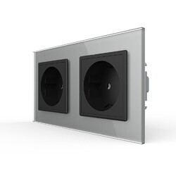 Розетка Livolo 2 поста Черная с серой рамкой