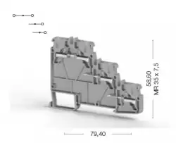 0.0.0.3.07409, Клеммник пруж.быстрозажимной (Push in) 3-х ярусн. для датчиков, 2,5мм.кв., (серый); PYK 3S
