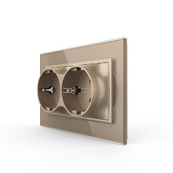 Розетка Livolo электрическая двойная 1 пост с заземлением, рамкой, защитными шторками 16A, цвет золотой