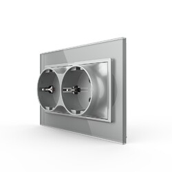 Розетка Livolo электрическая двойная 1 пост с заземлением, рамкой, защитными шторками 16A, цвет серый