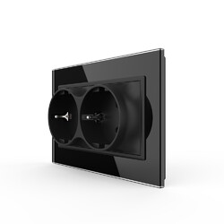 Розетка Livolo электрическая двойная 1 пост с заземлением, рамкой, защитными шторками 16A, цвет черный