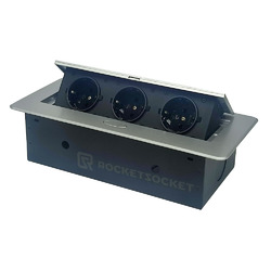 Розетка горизонтальная выдвижная 3 Euro 16A RocketSocket, цвет серый