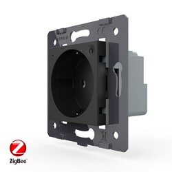 Розетка электрическая ZigBee (Wi-Fi) с заземлением защитными шторками 16A Livolo, цвет черный (механизм)