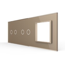 Панель для двух сенсорных выключателей и розетки Livolo, 4 клавиши (2+2), цвет золотой, стекло