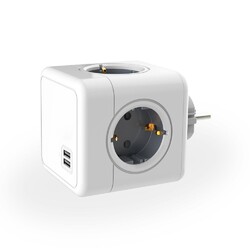Разветвитель Cube Original 4 Euro 16A, 2 USB A с блоком 5В/2.1А RocketSocket, цвет белый-серый