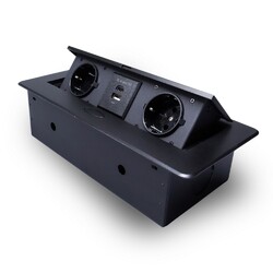 Розетка горизонтальная выдвижная 2 Euro 16A, USB type A+C с блоком 18W RocketSocket, проводка, цвет черный