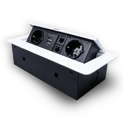 Розетка горизонтальная выдвижная 2 Euro 16A, 2 USB A с блоком 5В/2.1А, 2 RJ45 RocketSocket, проводка, цвет белый