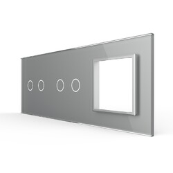Панель для двух сенсорных выключателей и розетки Livolo, 4 клавиши (2+2), цвет серый, стекло