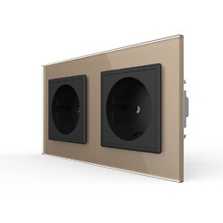 Розетка Livolo 2 поста Черная с золотой рамкой