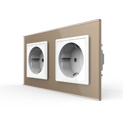 Розетка Livolo 2 поста Белая с золотой рамкой