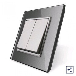 Двухклавишный проходной механический выключатель Livolo, 1 пост, Серый