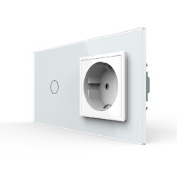 Сенсорный выключатель Livolo комбинированный на 1 линию 1 розетка 2 модуля Белый