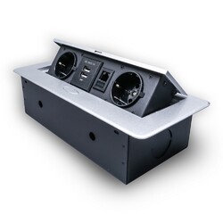 Розетка горизонтальная выдвижная 2 Euro 16A, 2 USB A с блоком 5В/2.1А, RJ45 RocketSocket, проводка, цвет серый