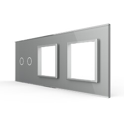 Панель для сенсорного выключателя и двух розеток Livolo, 2 клавиши, цвет серый, стекло