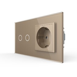 Сенсорный выключатель Livolo комбинированный на 2 линии 1 розетка 2 модуля Золотой