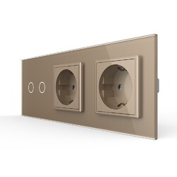 Сенсорный выключатель Livolo комбинированный на 2 линии 2 розетки 3 модуля Золотой