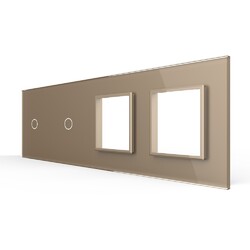 Панель для 2-х сенсорных выключателей и 2-х розеток Livolo, 2 клавиши (1+1), цвет золотой, стекло