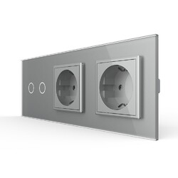 Сенсорный выключатель Livolo комбинированный на 2 линии 2 розетки 3 модуля Серый