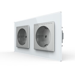 Розетка Livolo 2 поста Серая с белой рамкой