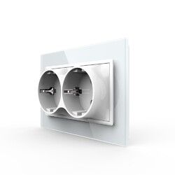 Розетка Livolo электрическая двойная 1 пост с заземлением, рамкой, защитными шторками 16A, цвет белый