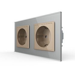 Розетка Livolo 2 поста Золотая с серой рамкой