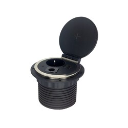 Розетка встраиваемая EU + 2USB Type A+C + беспроводная зарядка + пропуск под кабель, кабель 2м, RocketSocket, посадочный ? 80мм