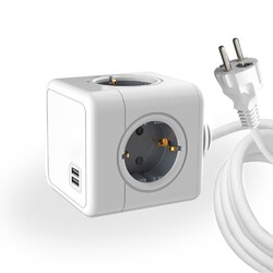 Удлинитель Cube Extended 4 Euro 16A, 2 USB A с блоком 5В/2.1А, кабель 1,5м RocketSocket, цвет белый-серый Удлинитель Cube Extended 4 Euro 16A, 2 USB A с блоком 5В/2.1А, кабель 1,5м RocketSocket, цвет белый-серый