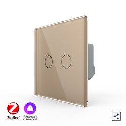 Двухклавишный проходной умный сенсорный выключатель Livolo ZigBee, 1 пост, Золотой