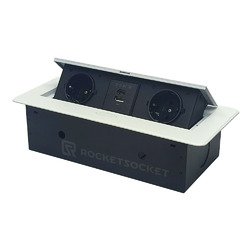 Розетка горизонтальная выдвижная 2 Euro 16A, USB type A+C с блоком 18W RocketSocket, цвет белый