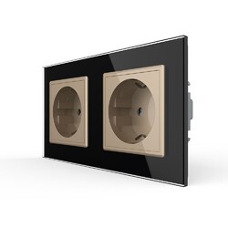 Розетка Livolo 2 поста Золотая с черной рамкой