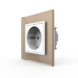 Розетка Livolo 1 пост Белая с золотой рамкой