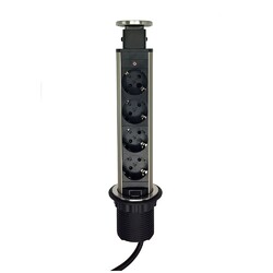 Розетка вертикальная выдвижная механическая 4EU, кабель 2м, RocketSocket, посадочный ? 60мм