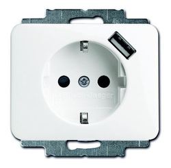 ABB Alpha Розетка USB со шторками, алебастр (бел.глянец), 16А, 700 мА, защита от перегрузки и КЗ, безвинт.клеммы, арт. 2011-0-6189