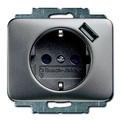 ABB Alpha Розетка USB со шторками, платина, 16А, 700 мА, защита от перегрузки и КЗ, безвинт.клеммы, арт. 2011-0-6185