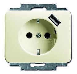 ABB Alpha Розетка USB со шторками, слоновая кость, 16А, 700 мА, защита от перегрузки и КЗ, безвинт.клеммы, арт. 2011-0-6187
