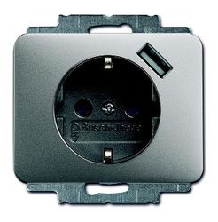 ABB Alpha Розетка USB со шторками, титан, 16А, 700 мА, защита от перегрузки и КЗ, безвинт.клеммы, арт. 2011-0-6191