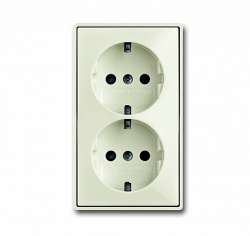 ABB BJB Basic 55 Шале (бел) Розетка 2-ая с/з моноблок, с защитными шторками арт. 2021-0-0382