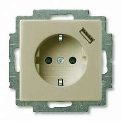 ABB BJB Basic 55 Шамп Розетка Schuko 20 EUCBUSB-93-500, 16А, 700мА,с устр.заряд. USB арт. 2011-0-6194
