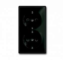 ABB BJB Basic 55 Шато (чёрн) Розетка 2-ая с/з моноблок, с защитными шторками арт. 2021-0-0381