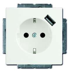 ABB BJE Блок розетки SCHUKO с з.шт. с зар. устр-вом USB, безвинт. клеммы, 16А, 700мА, белый арт. 2011-0-6179