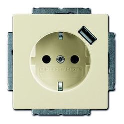 ABB BJE Блок розетки SCHUKO с з.шт. с зар. устр-вом USB, безвинт. клеммы, 16А, 700мА, слон. Кость арт. 2011-0-6177