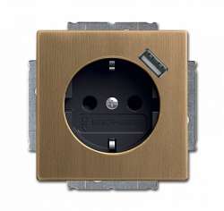 ABB BJE Династия Античная латунь Розетка с/з, зар. USB, 16А, 700 мА, защ. от пер. и КЗ, б.винт арт. 2011-0-6246