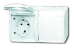ABB BJE Ocean Альп. Бел. Розетка SCHUKO 16А 250В IP44, 2-ая, горизонтальная, для открытого монтажа арт. 2084-0-0727