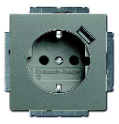 ABB BJE Solo/Future Серый Металлик Розетка Schuko с устройством зарядным USB 16А, 700 мА арт. 2011-0-6180