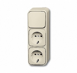 ABB Busch Duro Блок из одноклавишного переключателя и 2-х розеток с/з откр.монтаж, слоновая кость арт. 1686-0-0013